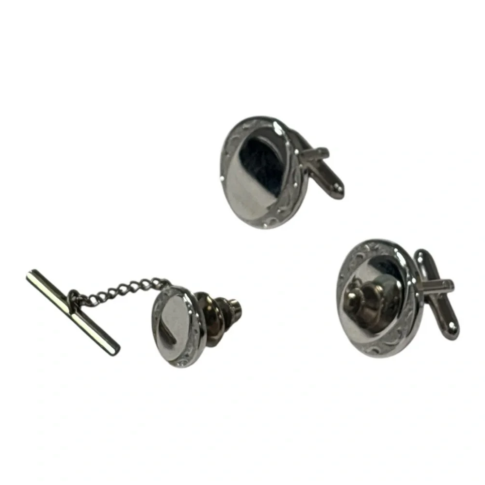 Vintage Swank Silver-Tone Cufflinks and Tie Clip Set Classic Men’s Accessories